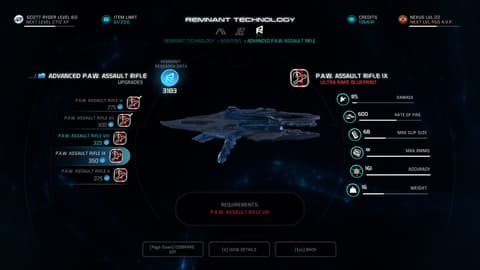 Researching a weapon shows only the previous weapon level as requirement, no protagonist level is required