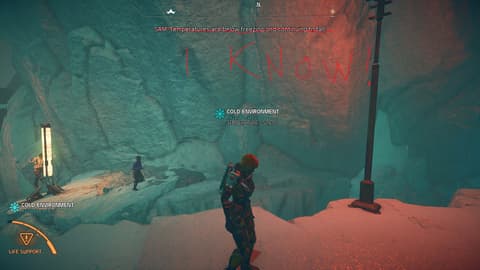 SAM indicating temperatures are below freezing and protagonist being annoyed